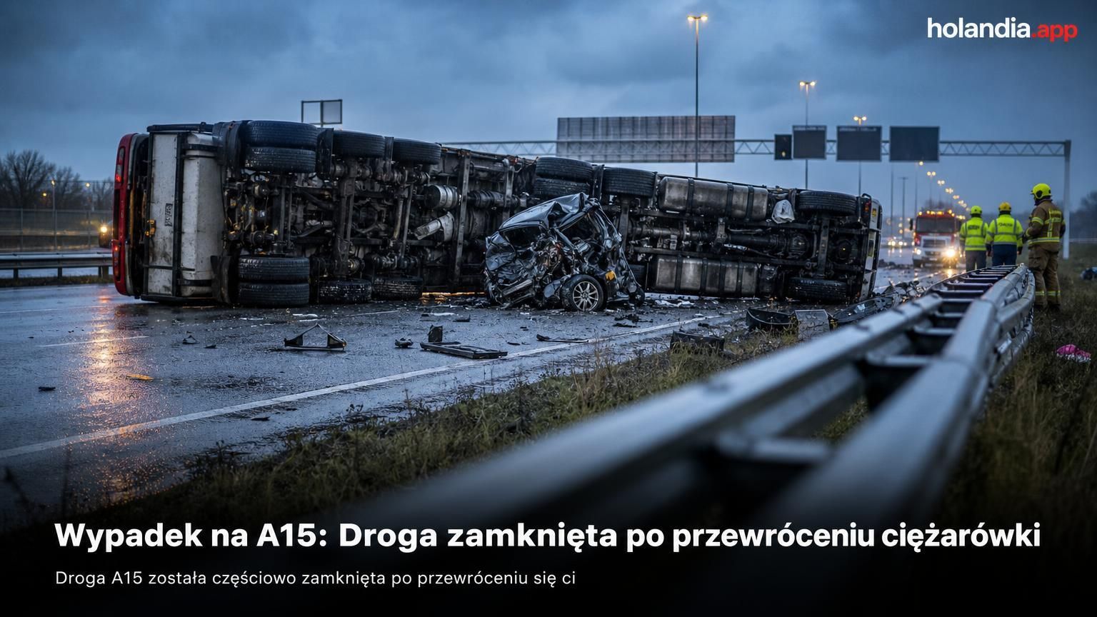 Wypadek na A15: Droga zamknięta po przewróceniu ciężarówki