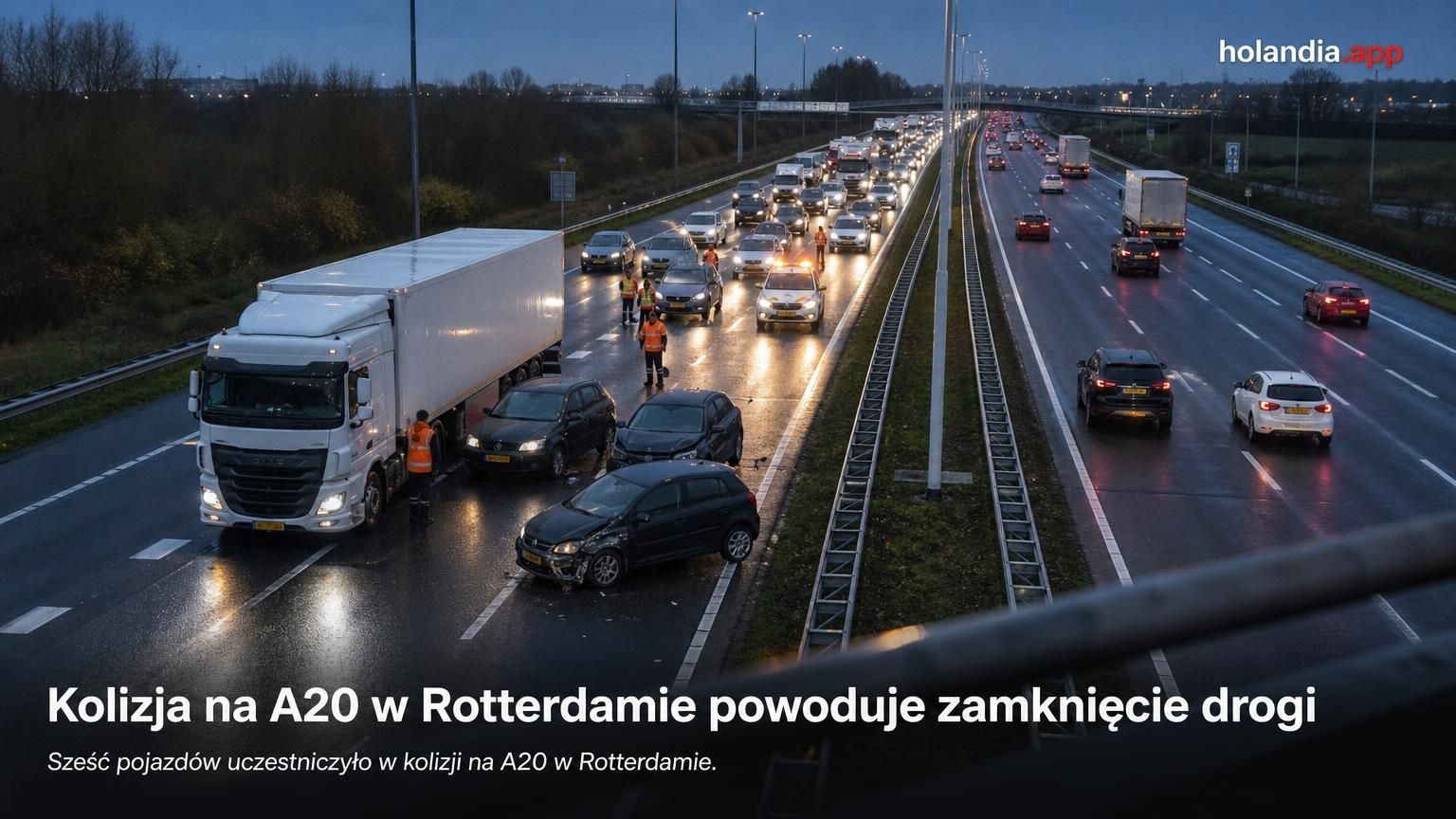 Kolizja na A20 w Rotterdamie powoduje zamknięcie drogi