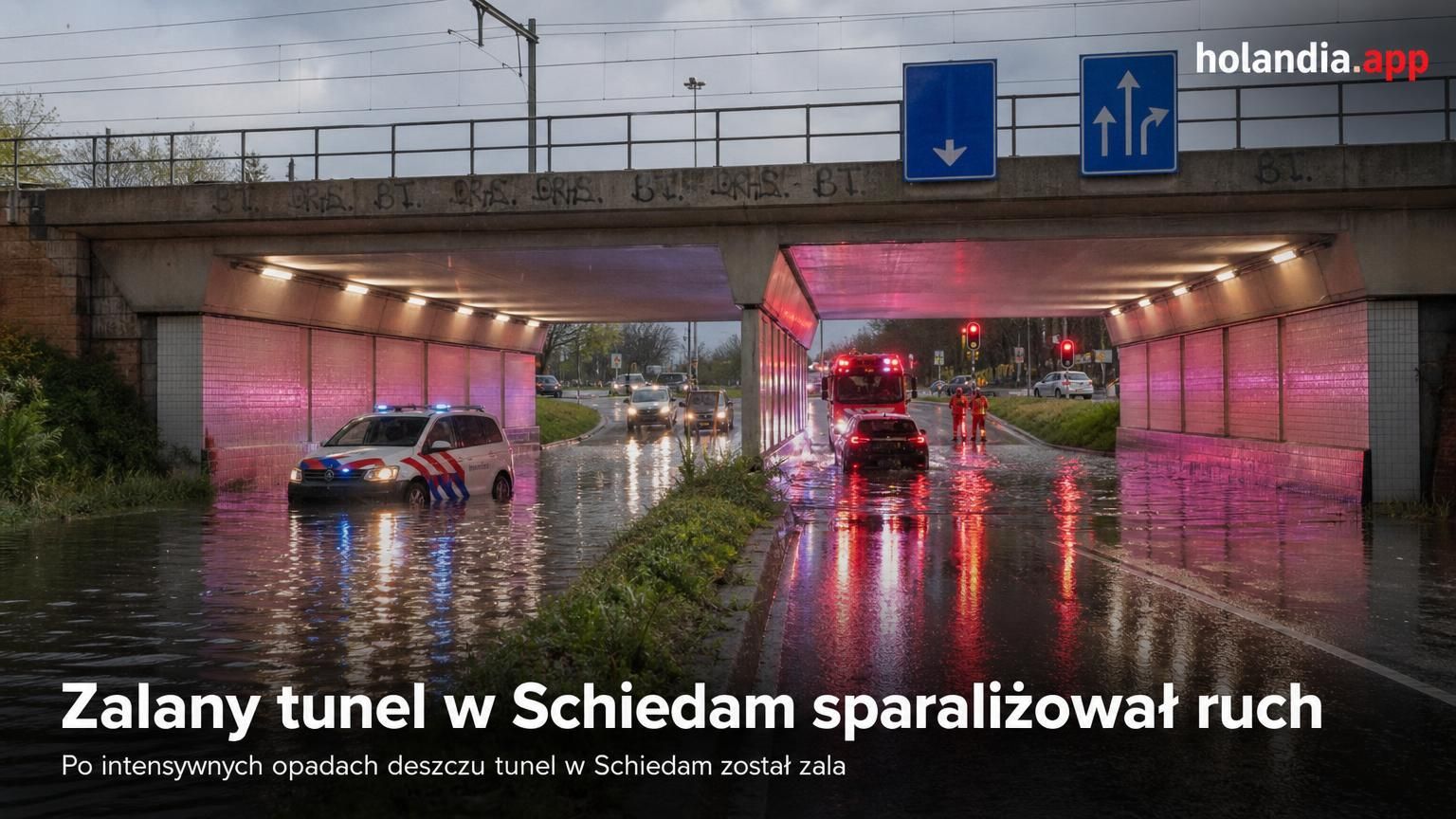 Zalany tunel w Schiedam: policja utknęła