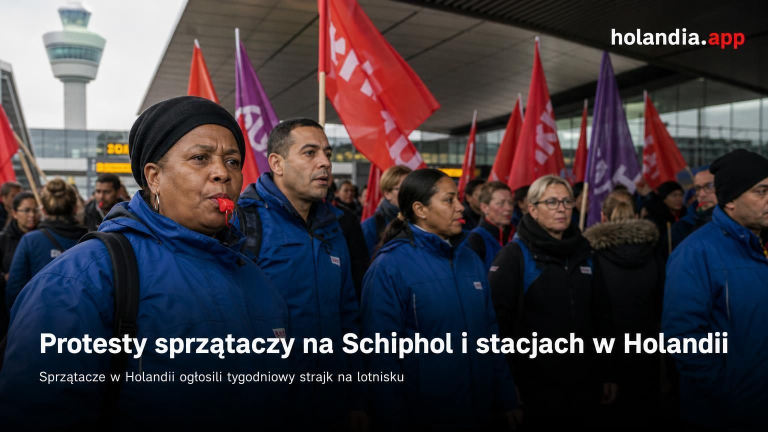 Protesty sprzątaczy na Schiphol i stacjach w Holandii