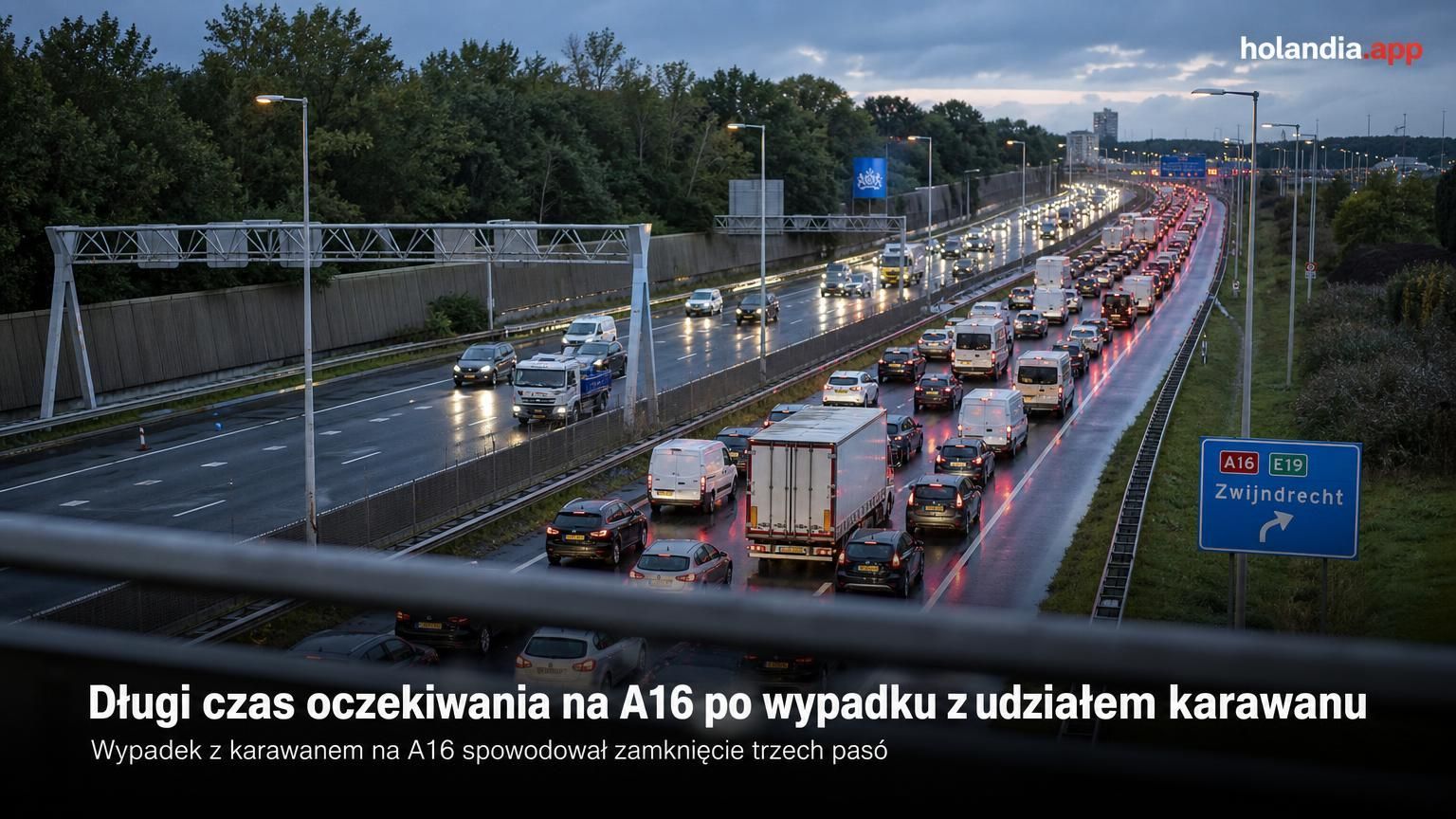 Długi czas oczekiwania na A16 po wypadku z udziałem karawanu