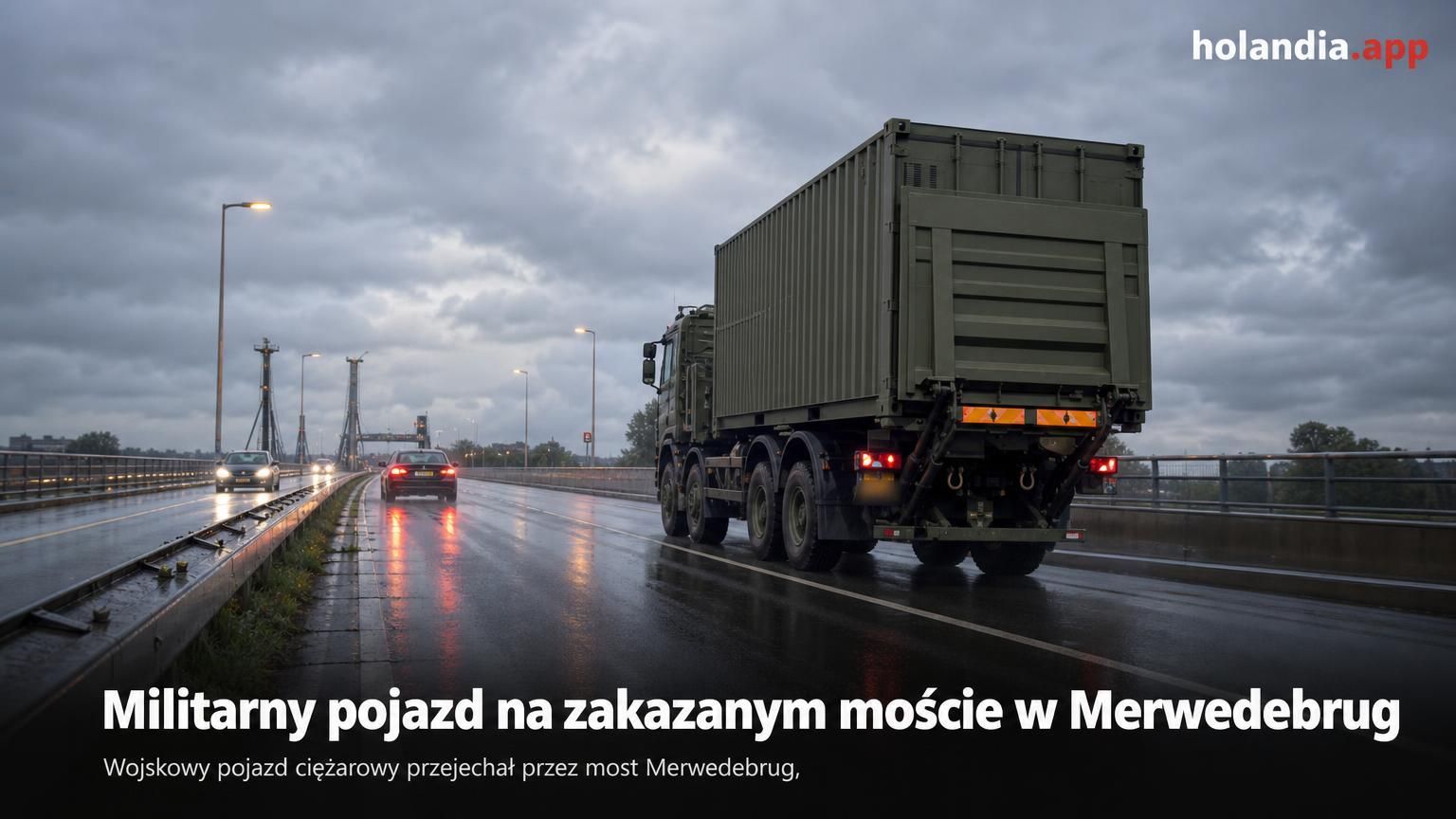 Militarny pojazd na zakazanym moście w Merwedebrug