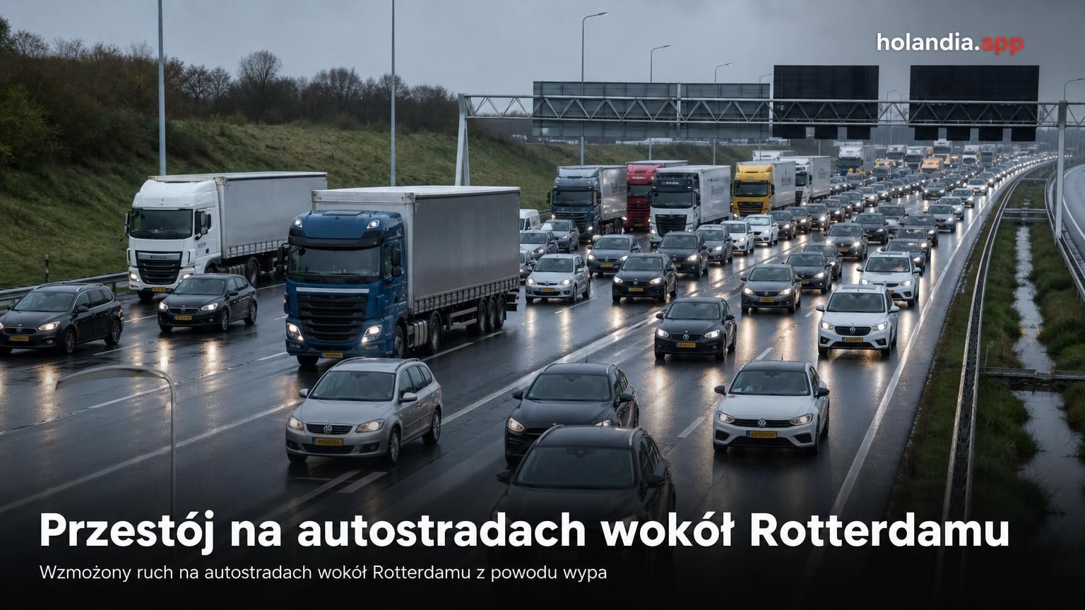 Przestój na autostradach wokół Rotterdamu