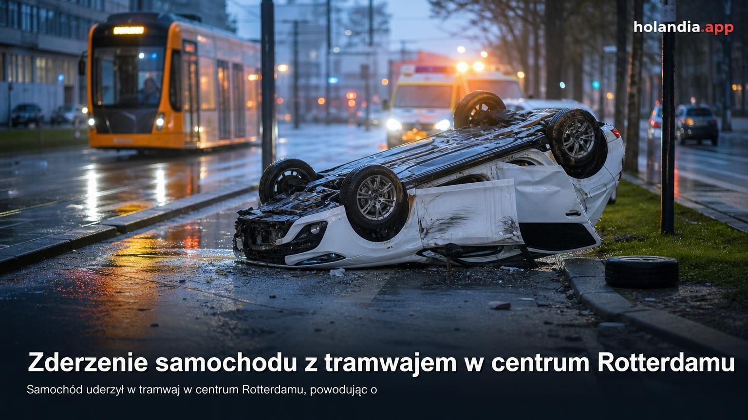 Zderzenie samochodu z tramwajem w centrum Rotterdamu