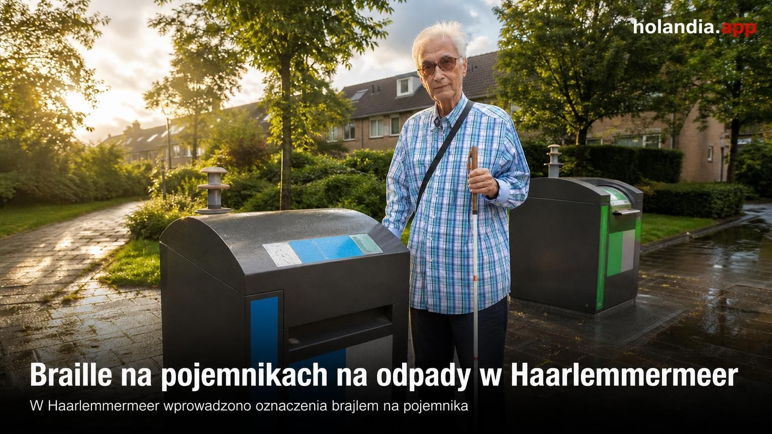 Braille na pojemnikach na odpady w Haarlemmermeer