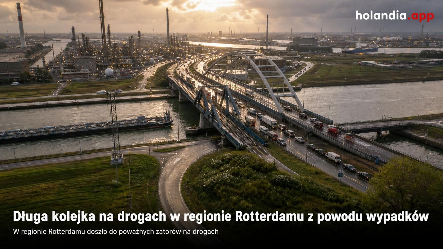 Długa kolejka na drogach w regionie Rotterdamu z powodu wypadków