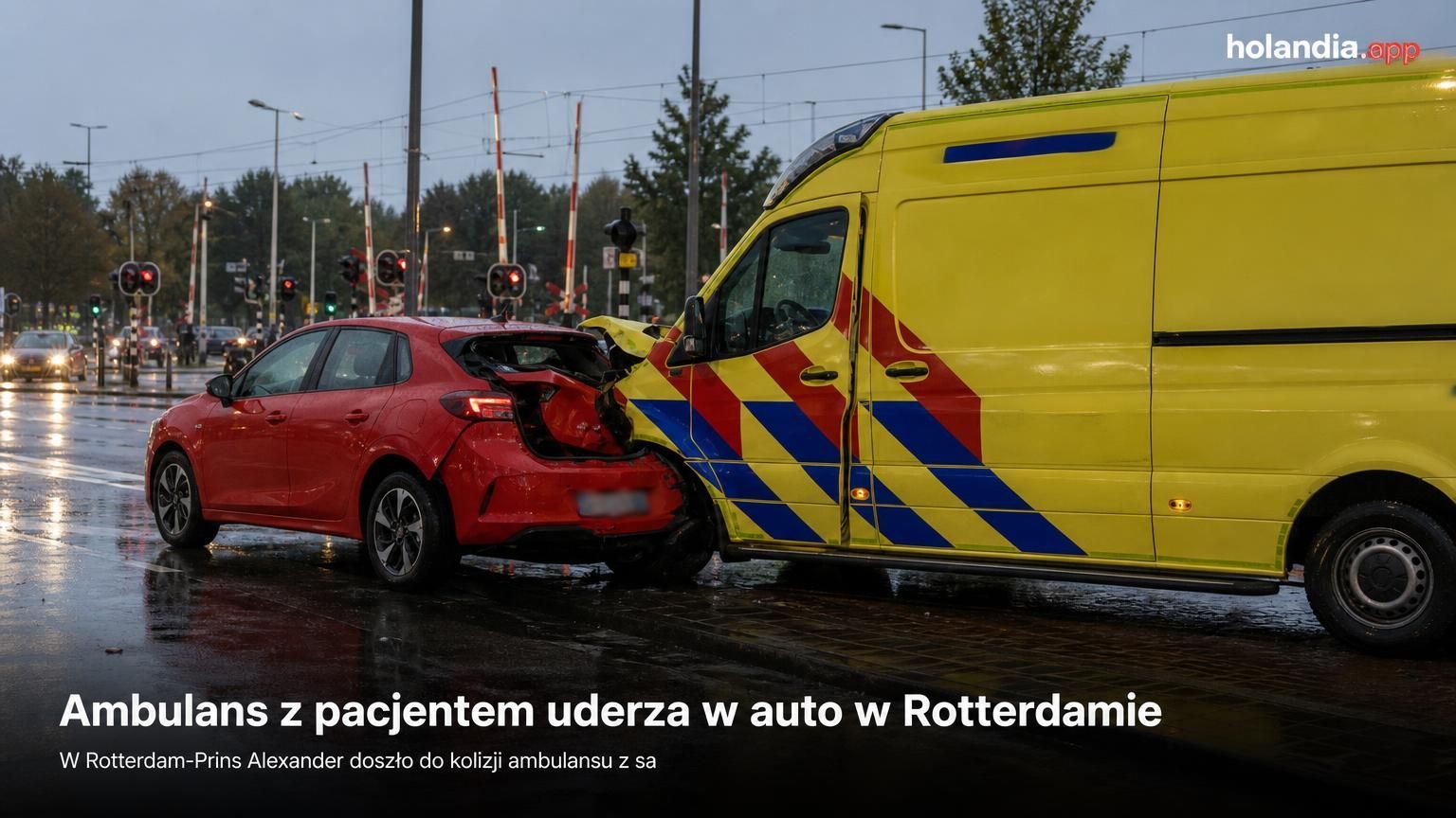 Ambulans z pacjentem uderza w auto w Rotterdamie