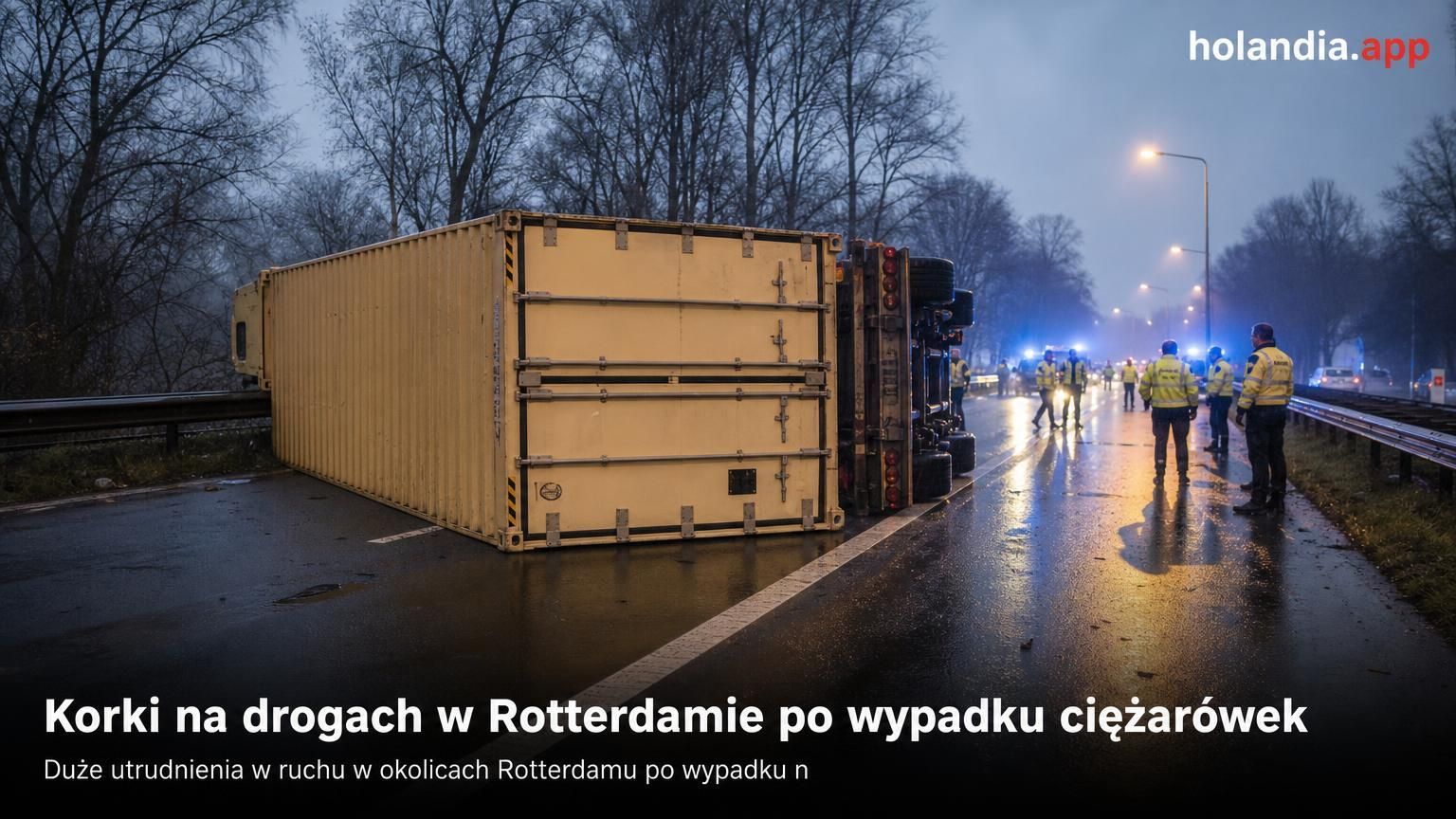 Korki na drogach w Rotterdamie po wypadku ciężarówek