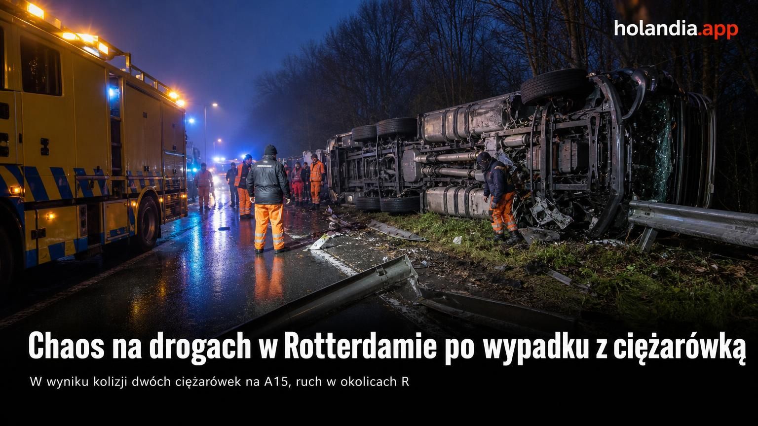 Chaos na drogach w Rotterdamie po wypadku z ciężarówką