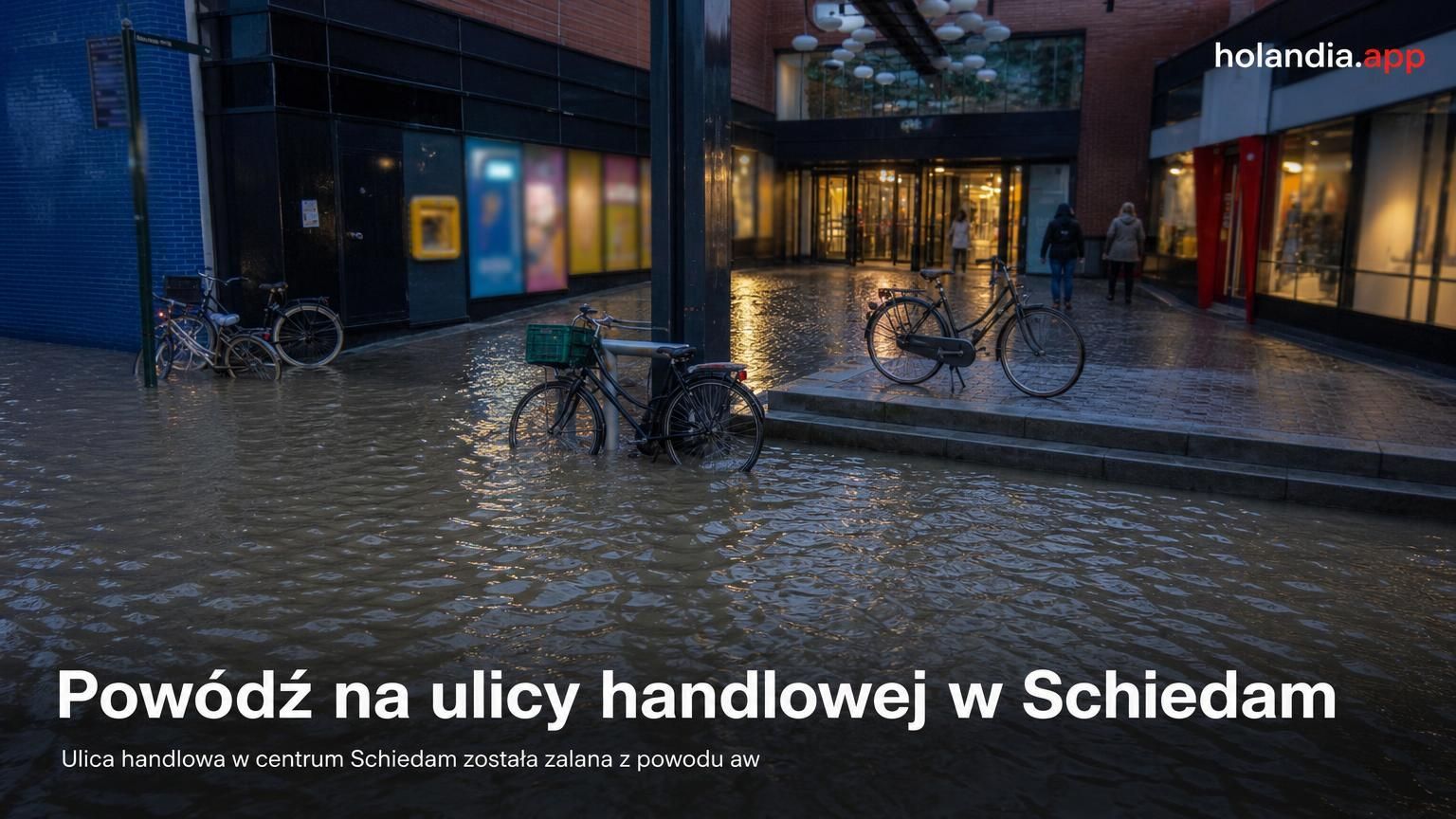 Powódź na ulicy handlowej w Schiedam