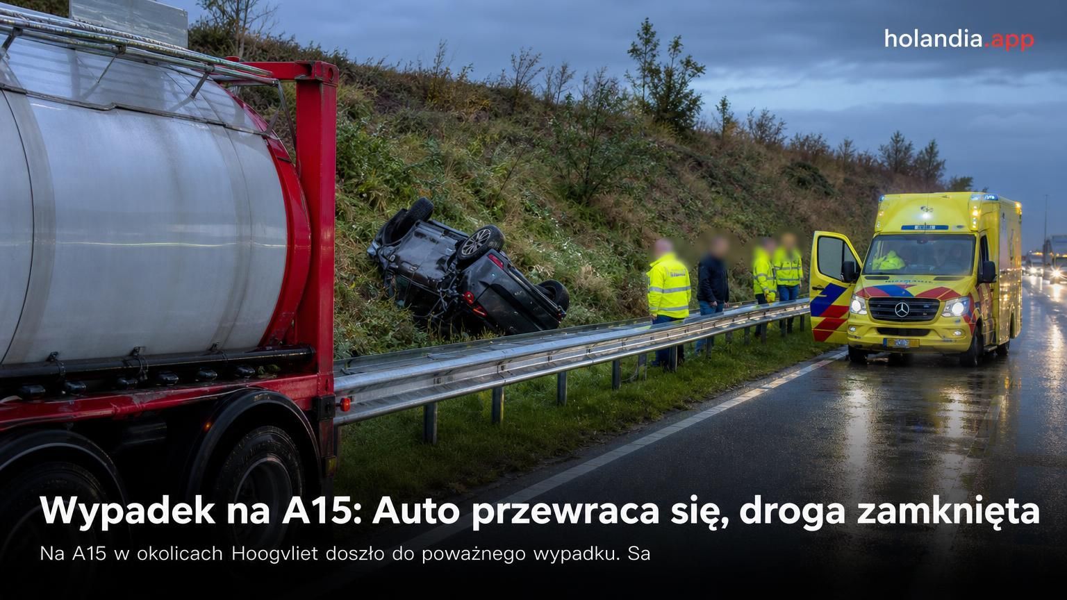 Wypadek na A15: Auto przewraca się, droga zamknięta